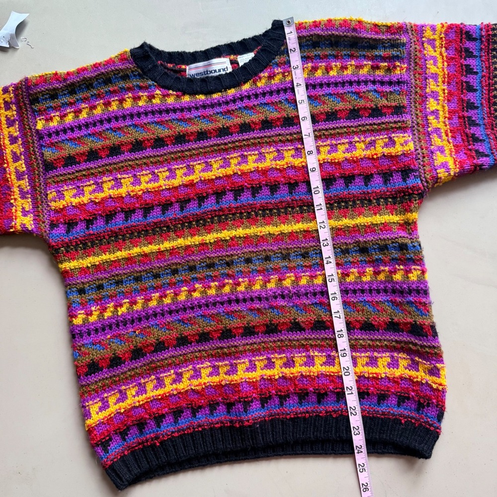 Westbound Vintage coogi like 3d Geometric Knit Crewneck Sweater Mens Large bold - Picture 4 of 4